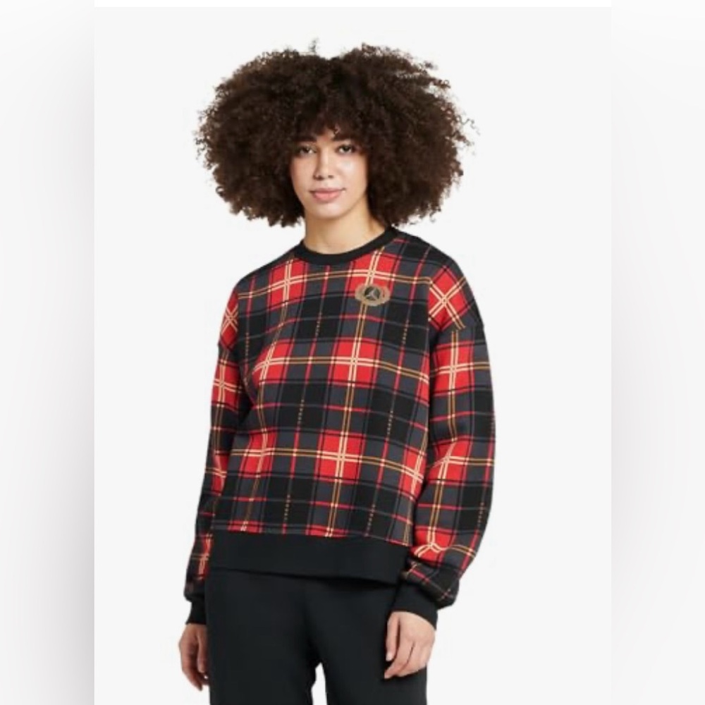 Nike Jordan Brooklyn Fleece Jumpman Sweatshirt Women’s Large DV1996 Plaid NWT